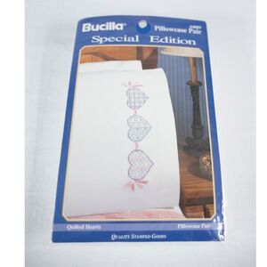 Bucilla Embroidery Kit Pillowcase Standard White‎ NEW Quilted Hearts 64089 Pair